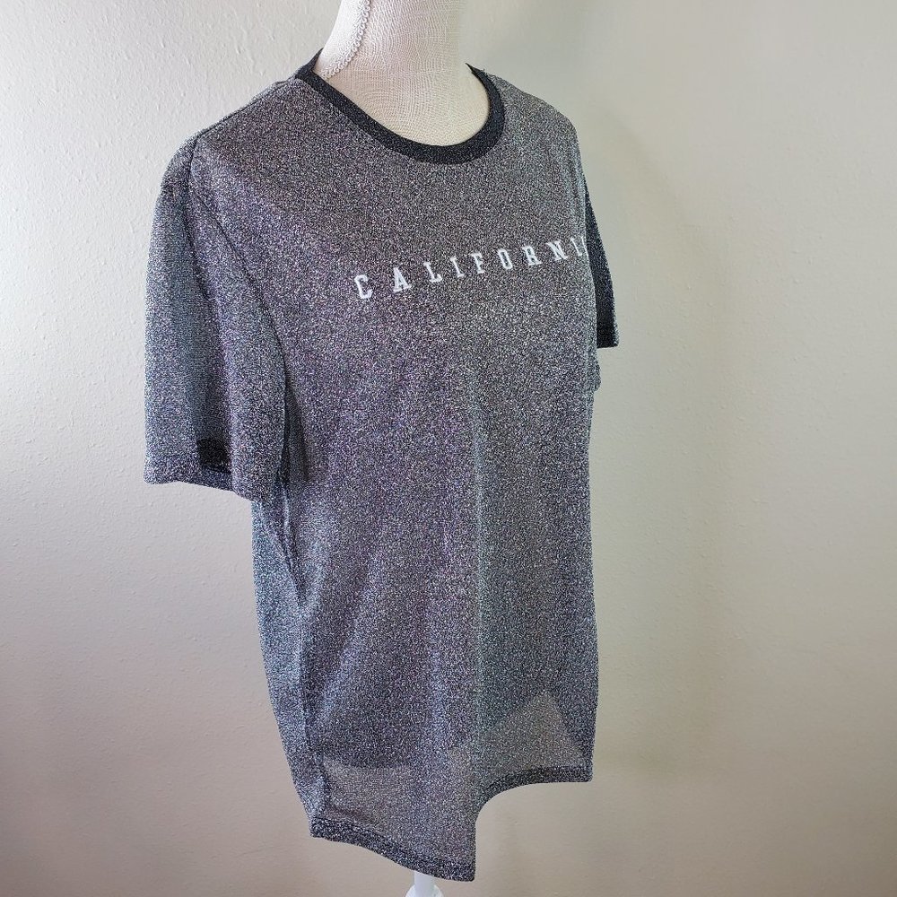 SHEIN Mens Grey Letter Graphic "California" Glitter Tee
